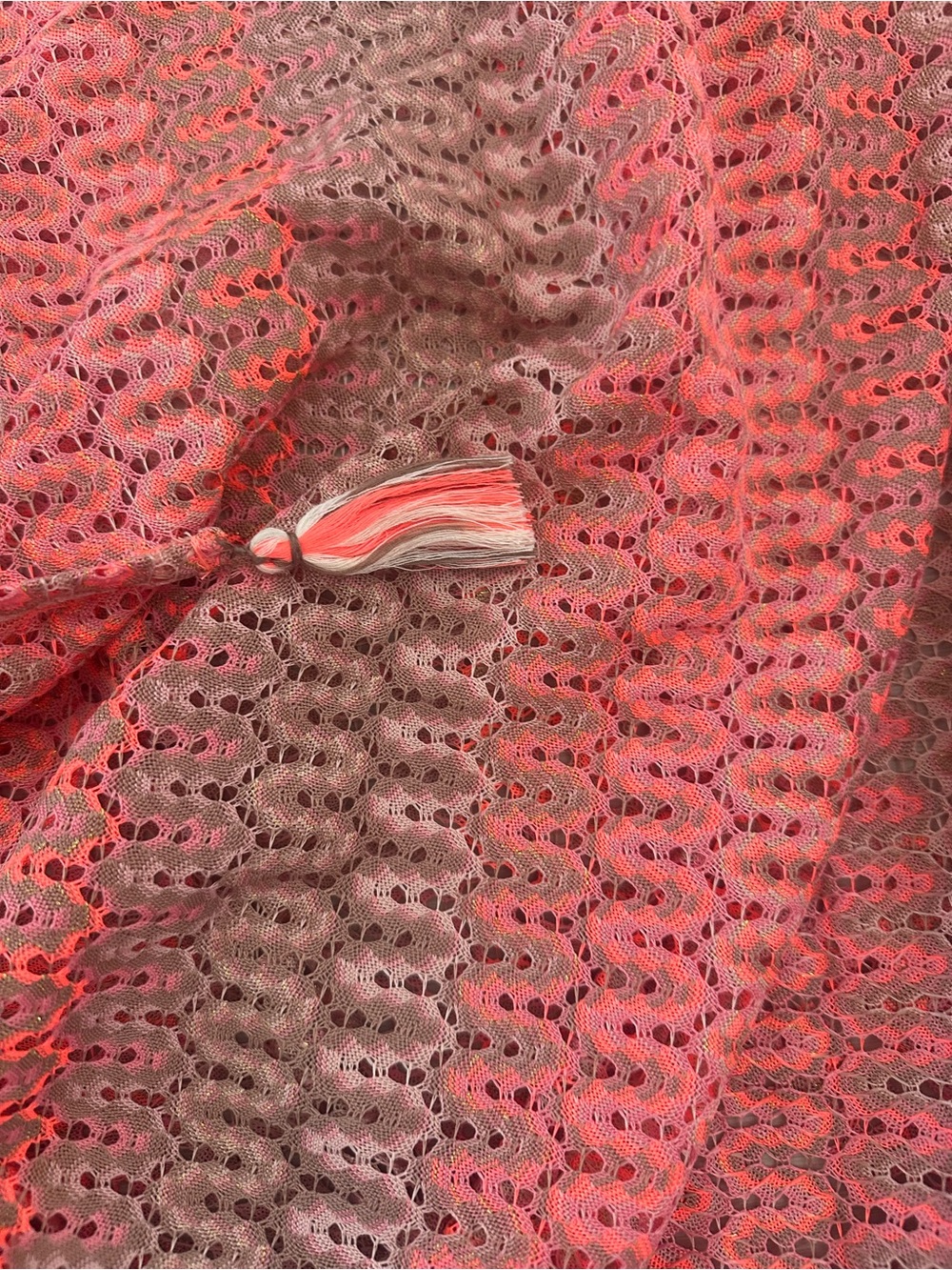 BECCA Pink and Coral Crochet Tassel Wrap